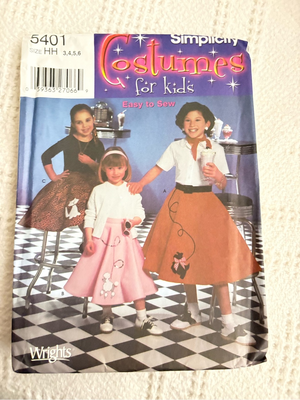 Simplicity Costumes for Kids Pattern 5401 HH for Girl’s Poodle Skirt
